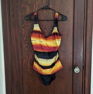 FantaSizer Orange Yellow & Black  One Piece Swimsuit Size 10 D